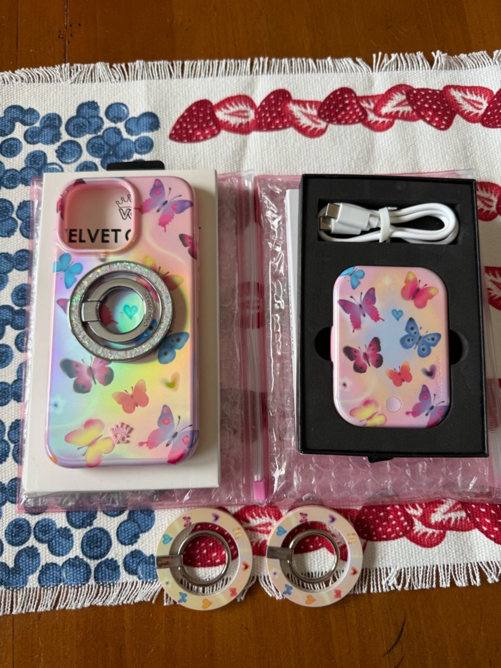 Velvet Caviar Aura Butterfly Phone Case with Ring Grip and Matching Power Pack
